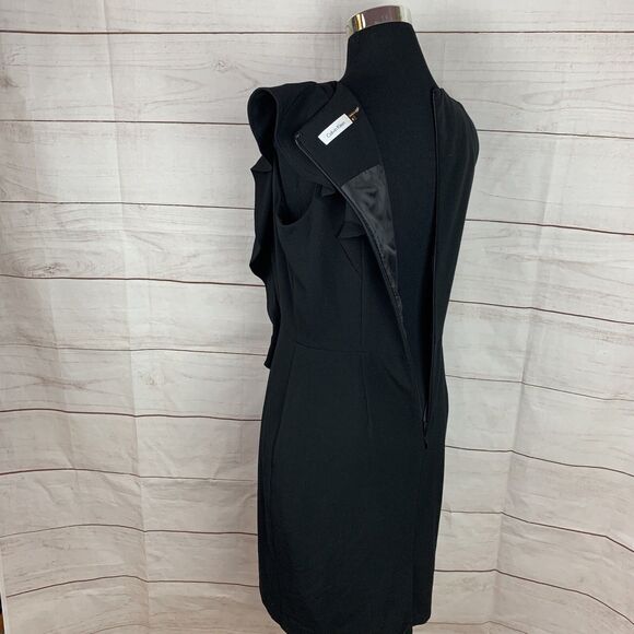 Calvin Klein Dress Black 8 Medium Ruffle Bodycon Formal Classic Zipper Career - Picture 10 of 16